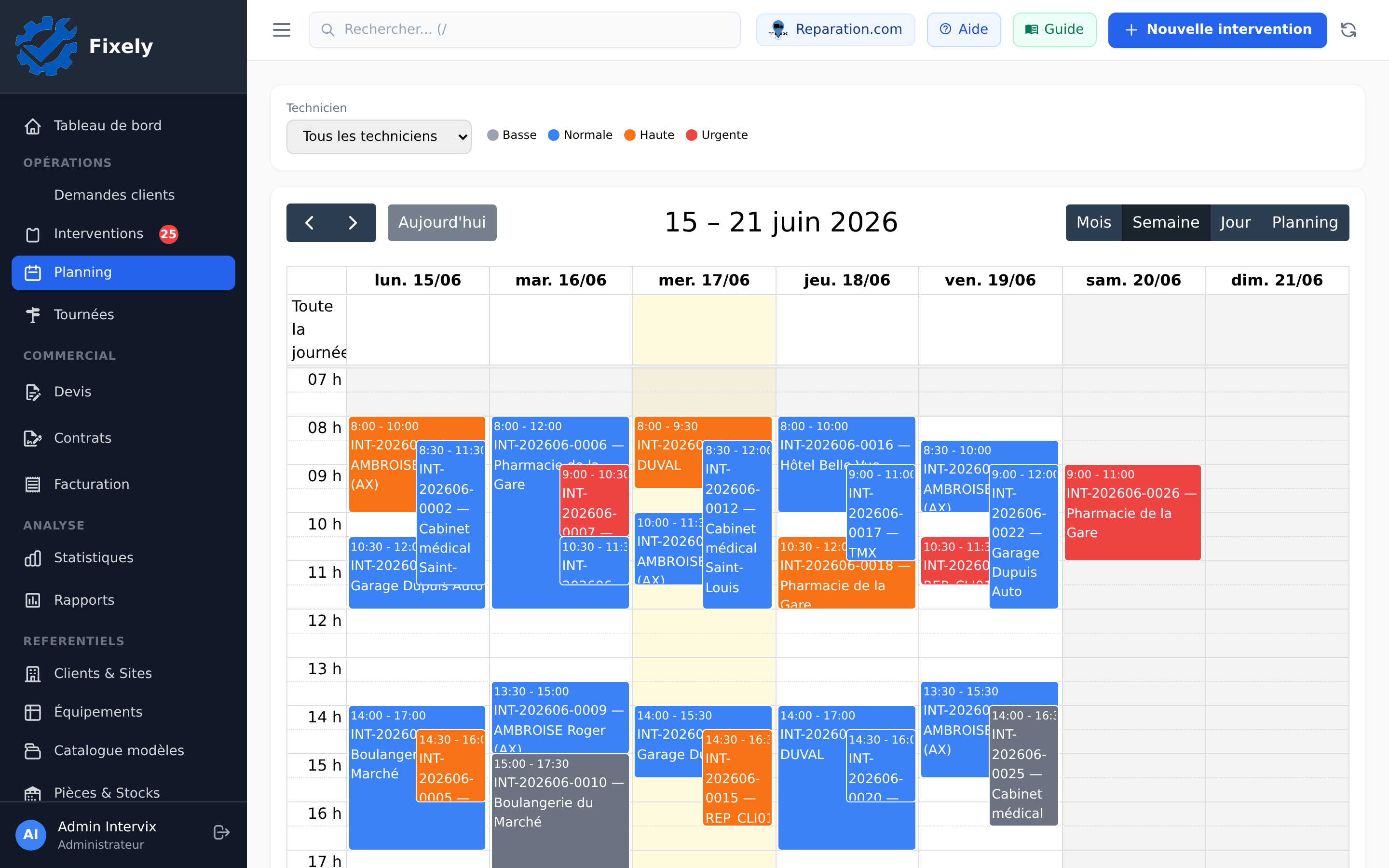 Planning des interventions